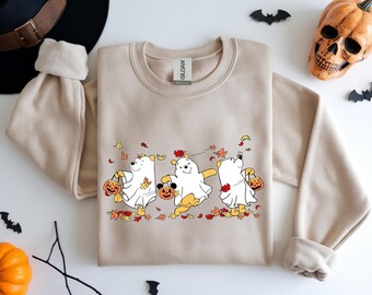 Winnie the Pooh Halloween Sweatshirt,Disney Bears Fall Leaves,Trick or Treat Hoodie,Cute Halloween Ghost Bear Shirt,Pooh Bear Halloween