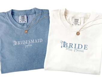 Comfort Colors® Minimalist Custom Bride and Bridesmaid Shirt, Personalized Bridal Party Tee, Bachelorette Gift, Wedding Morning Outfit