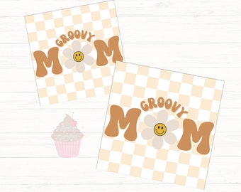 Mother's Day Printable Cookie Tag-Checkered Groovy Mom Cookie Tags, Groovy Mom, Mothers Day Cookie Cards, Flowers, Spring
