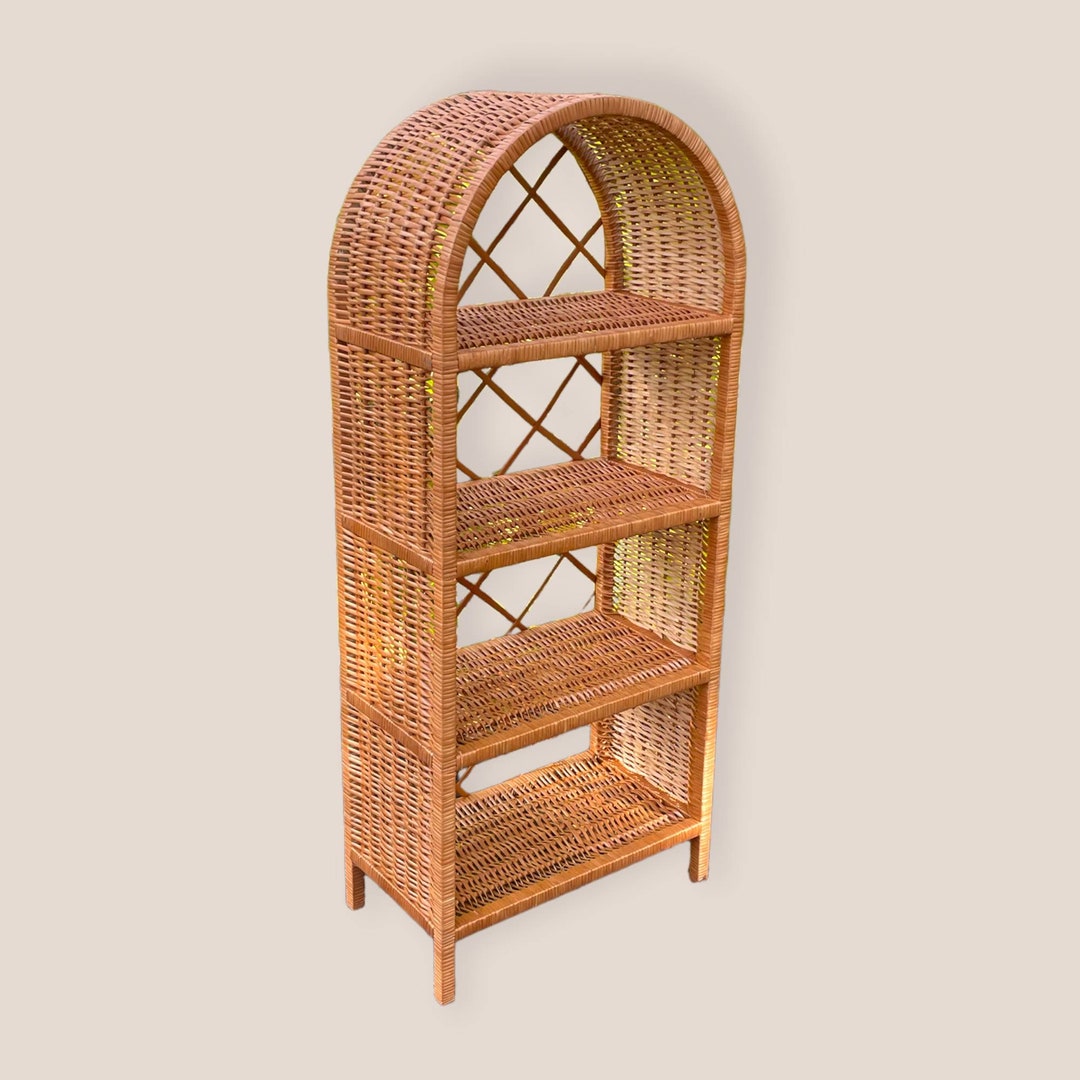 Wicker Bookcase Roundended Shelf Rattan Bookshelf Kids Etsy