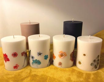 Vela de soja perfumada: Vela vegana, orgánica y hecha a mano con flores secas.