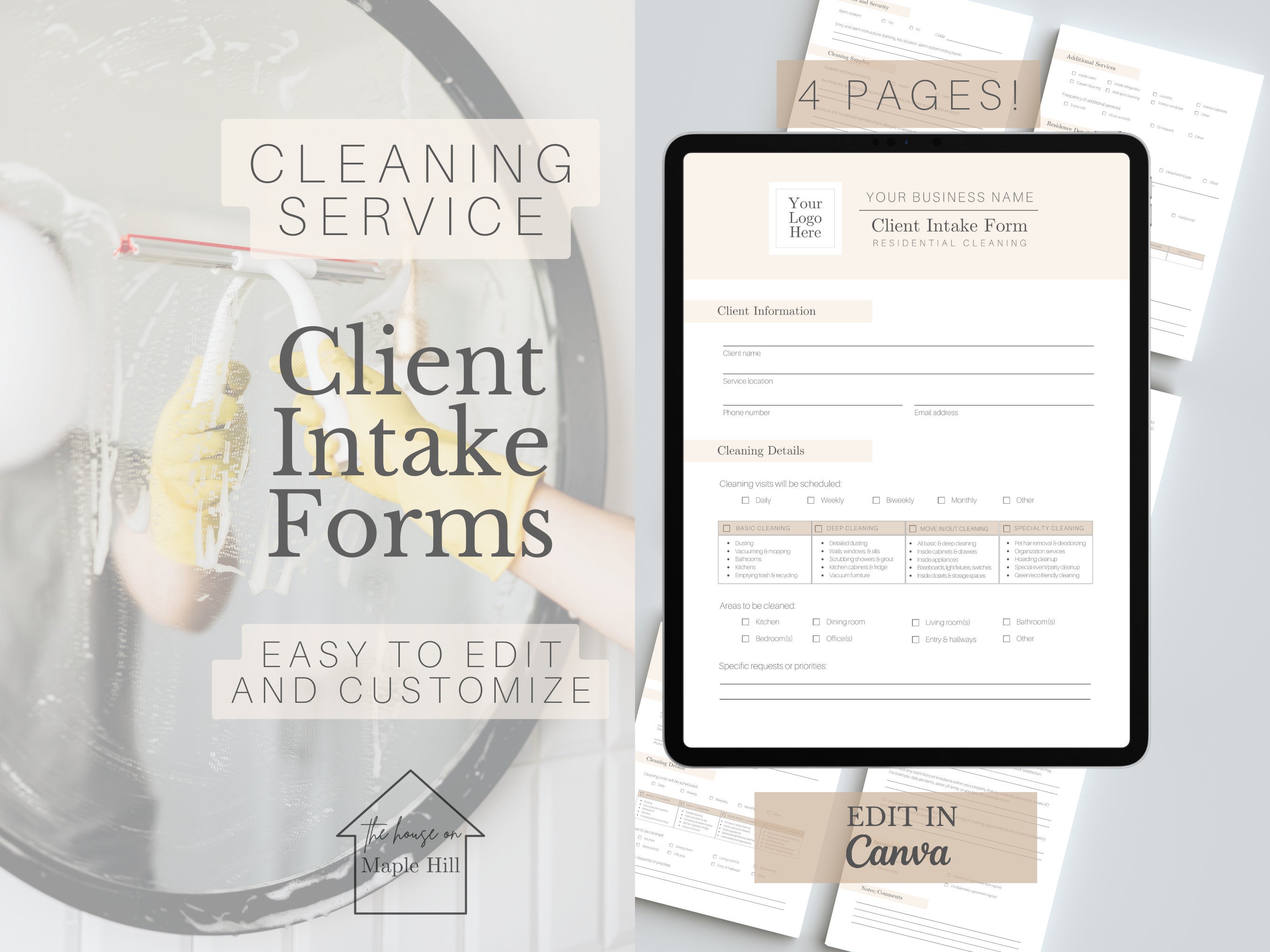 Cleaning Business Client Intake Forms, House Cleaning Client Forms ...