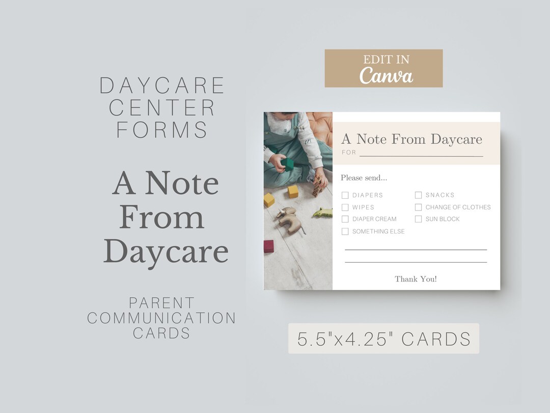 Daycare Note Template, Quick Note From Daycare, Daycare Paperwork, Daycare Center Contract, in