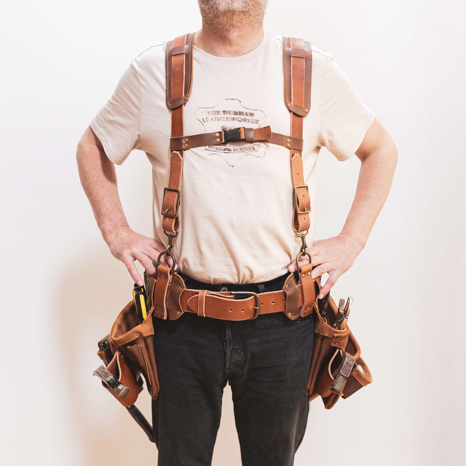 Professional Carpenter Leather Tool Belt, Tool Belt With Suspenders