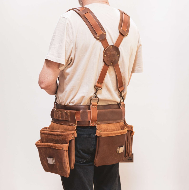 Professional Carpenter Leather Tool Belt, Tool Belt With Suspenders