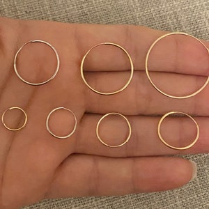 14K Solid Gold Thin Hoop Earrings,Wire Hoop Earrings,White and Yellow Gold