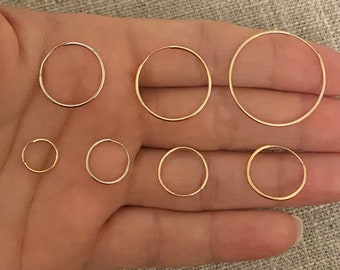 18k Gold Endless Hoop Earrings, 925 Sterling Silver Hoop, Small Huggies Hoop, Large Endless Hoops, 20mm 30mm 40mm 50mm 60mm 70mm 80mm Hoop