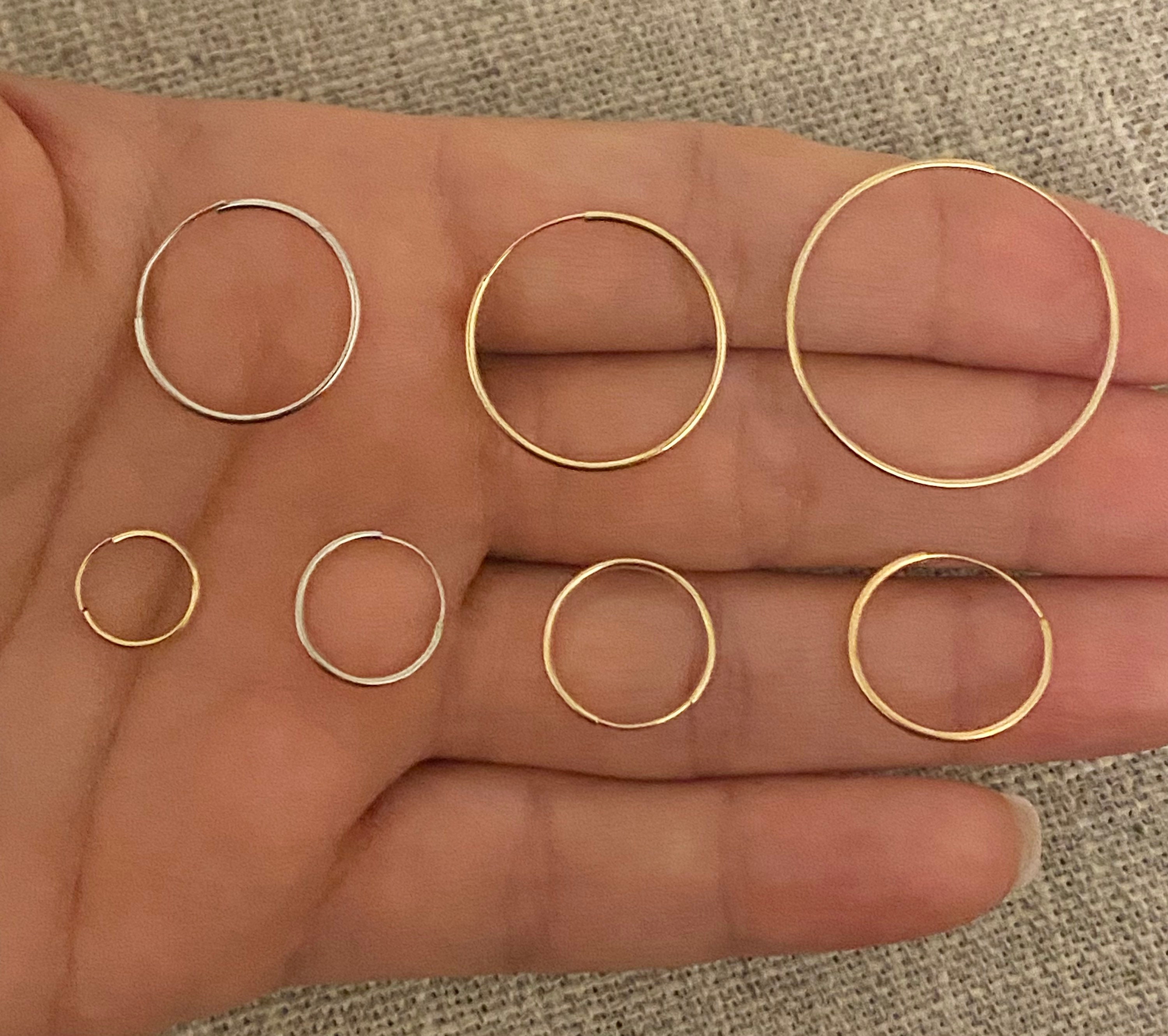 14K Solid Gold Thin Hoop Earrings,Wire Hoop Earrings,White and Yellow Gold