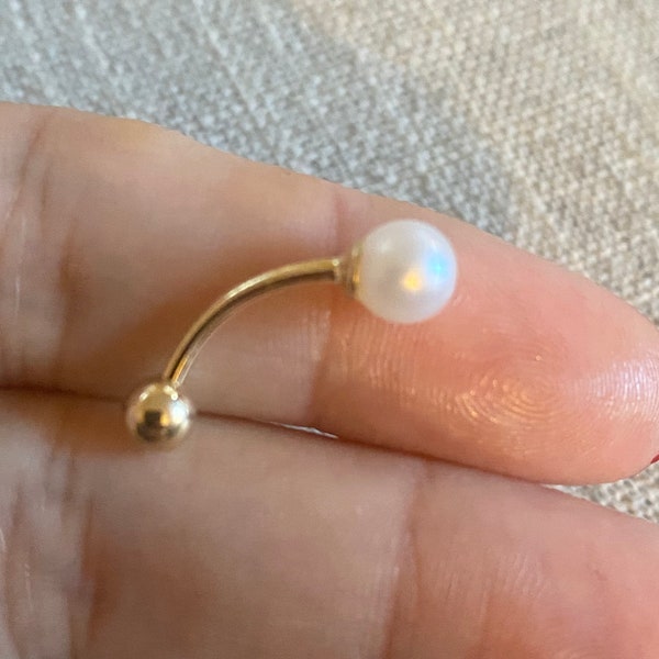 14K Solid Gold Curved Barbell with Pearl,Belly Button Jewelry with Pearl