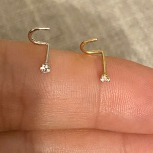 14K Solid Gold Nose Stud with Cz stone, Screw Nose Studwith cz stone, Solid Gold Nose Ring