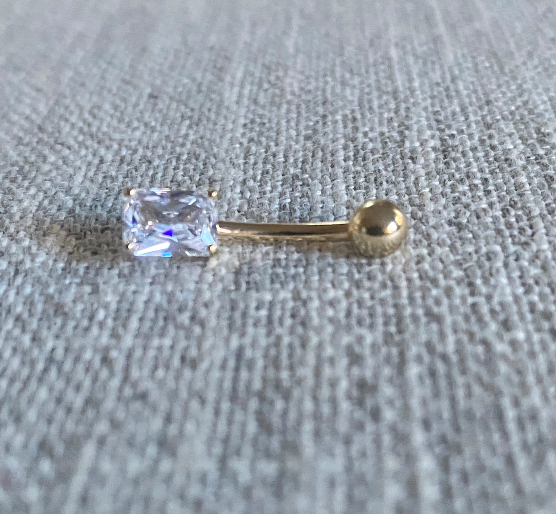 14K Solid Gold Curved Piercing With Cubic Zirconiabelly Etsy