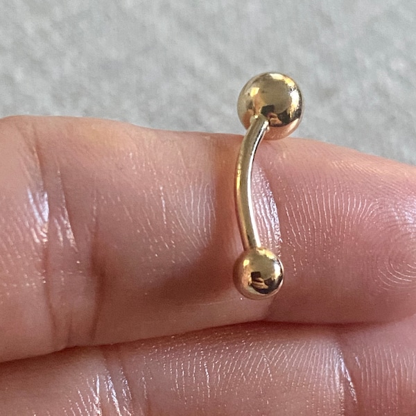 14K Solid Gold Curved Barbell,Curved Belly Button Jewelry,Eyebrow Barbell