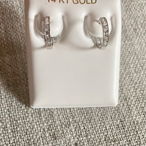 14K Gold Earrings with High Quality Cz Stones,Gold Hoops with Cz Stones