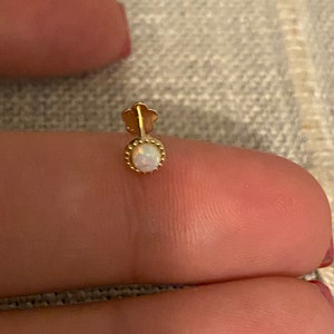 14K Solid Yellow Gold Opal Gemstone Piercing, Screw Back Star, Tiny 16g  Snow Flake Piercing, Threaded Post, Hand Crafted Jewelry