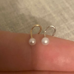 14K Solid Gold Pearl Nose Stud, Screw Nose Stud, Solid Gold Nose Ring
