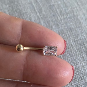 14K Solid Gold Curved Piercing with Cubic Zirconia,Belly Button Jewelry with Cz Stone