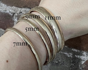 14K Solid Yellow Rose White Gold Stretch Mesh Bracelet Cuff 5mm 7mm 9 mm 11 mm  Unisex One Size Fits All