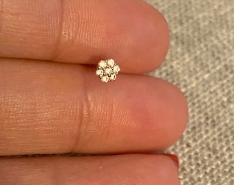 14K Solid Gold Nose Stud with Cz stone, Bone Nose Studwith cz stone, Solid Gold Nose Ring
