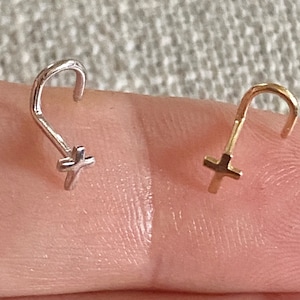 14K Solid Gold Nose Stud with Cross, Screw Nose Stud with Cross, Classic Gold Nose Ring with Cross