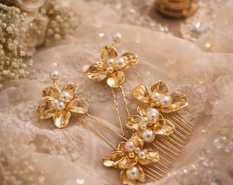 Gouden bruiloft haar kam bruidskammen bruiloft haarstukje met parels bruids haarspelden bruids haarsieraden bruidsmeisje parel haarspelden