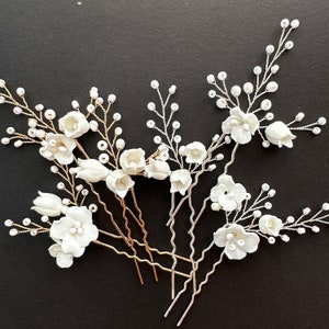 Bridal hair pins baby breath Bridal hair pins Bridal hair pin set bridal headpiece silver Wedding floral hairpiece