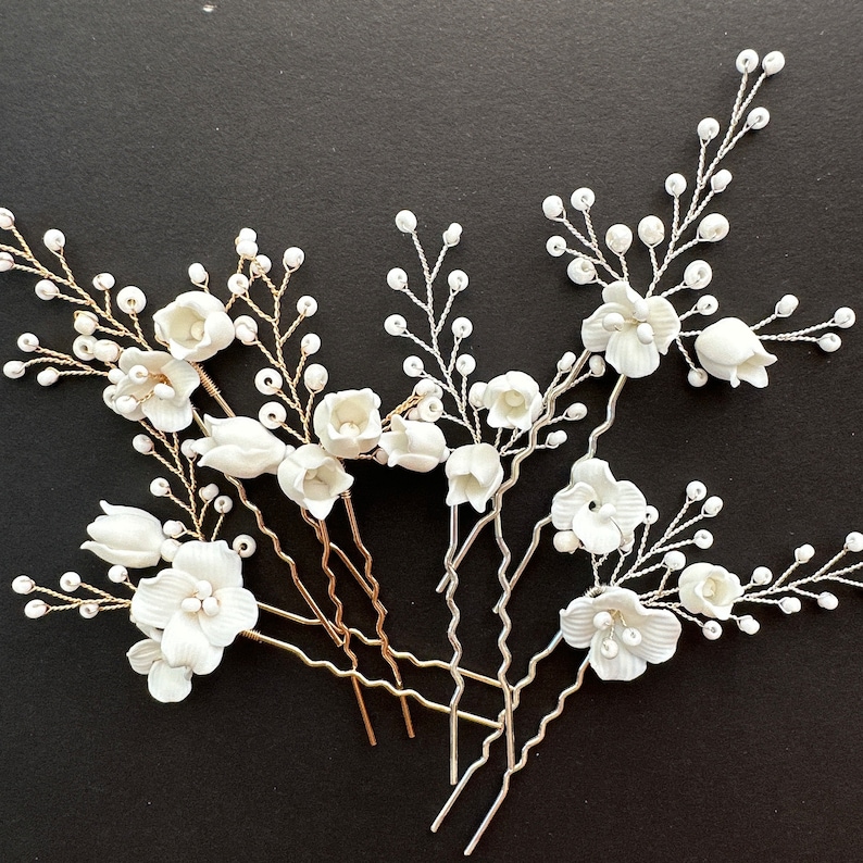 Bridal hair pins baby breath Bridal hair pins Bridal hair pin set bridal headpiece silver Wedding floral hairpiece