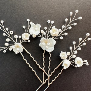 Bridal hair pins baby breath Bridal hair pins Bridal hair pin set bridal headpiece silver Wedding floral hairpiece