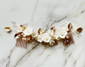 Braut Haarkamm Rose Perle Kristall Hochzeit Kamm Elfenbein Blumen Braut Haarkamm mit Perlen Rose Haarkamm Braut Haarschmuck für die Hochzeit
