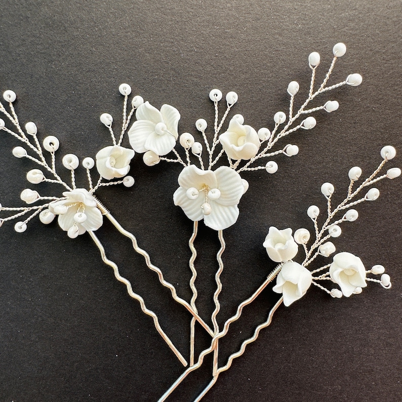 Bridal hair pins baby breath Bridal hair pins Bridal hair pin set bridal headpiece silver Wedding floral hairpiece