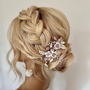 Bridal Hairpiece with Roses Flower Hairpins for Wedding Hair Comb in Champagne Hair Pin Set for Bridesmaid Hairpiece in Gold Hairpiece