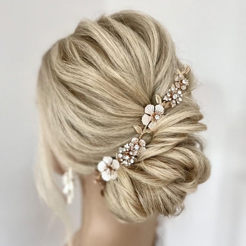 Bridal Hair Vine Rose Gold Wedding Headpiece Champagne 