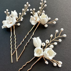 Bridal hair pins baby breath Bridal hair pins Bridal hair pin set bridal headpiece silver Wedding floral hairpiece