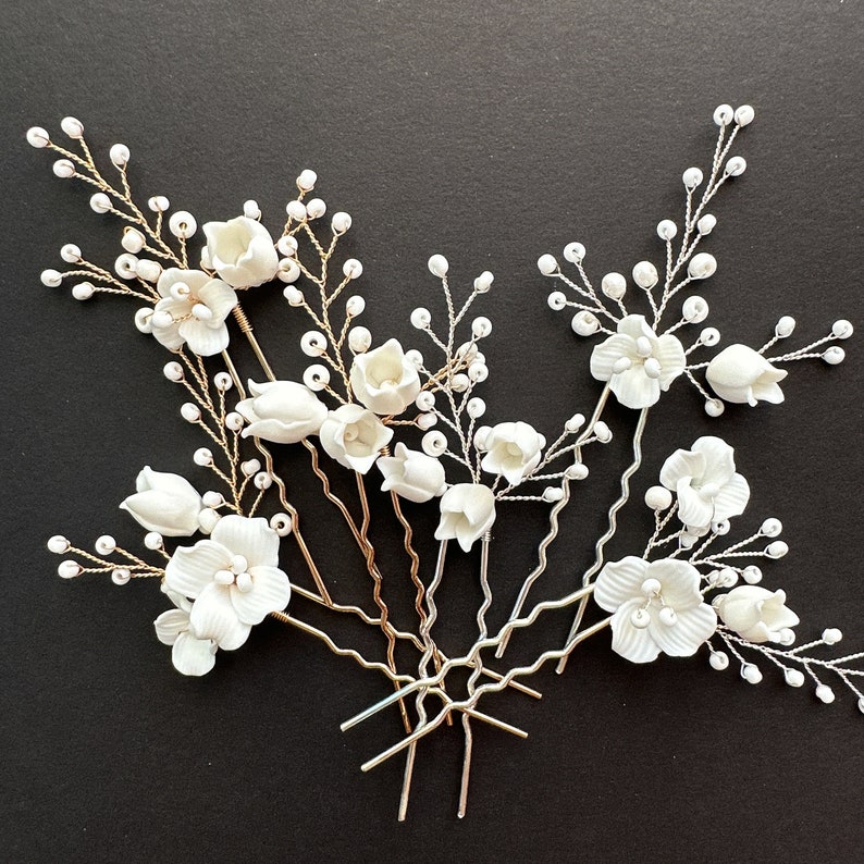 Bridal hair pins baby breath Bridal hair pins Bridal hair pin set bridal headpiece silver Wedding floral hairpiece