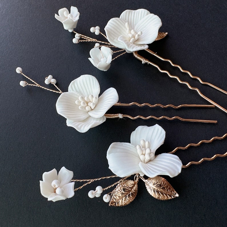 Floral Wedding Hairpiece for Bride Hair Pin Set, Boho Hairpiece for Wedding, Ivory Flower Hair Pins Set bridesmaid, Silver Flower Hair Pins