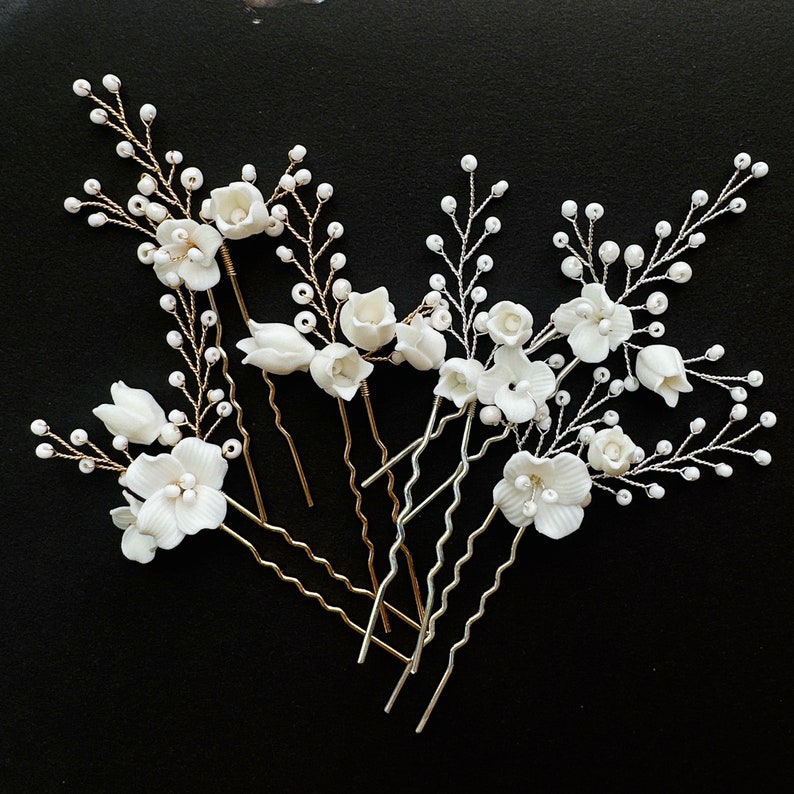 Bridal hair pins baby breath Bridal hair pins Bridal hair pin set bridal headpiece silver Wedding floral hairpiece