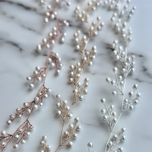 Cabelo de noiva com pérolas para aplique de cabelo de casamento Boho, acessório de cabelo de noiva com pérolas Babysbreath, acessório de cabelo dourado em prata, cabelo de pérolas Vinha em ouro rosa