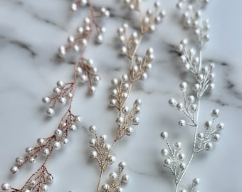 Pearl Bridal Hair Vine for Boho Wedding Hairpiece Pearl Babysbreath Bridal Headpiece Gold Hairpiece in Silver Pearl Hair Vine in Rose Gold