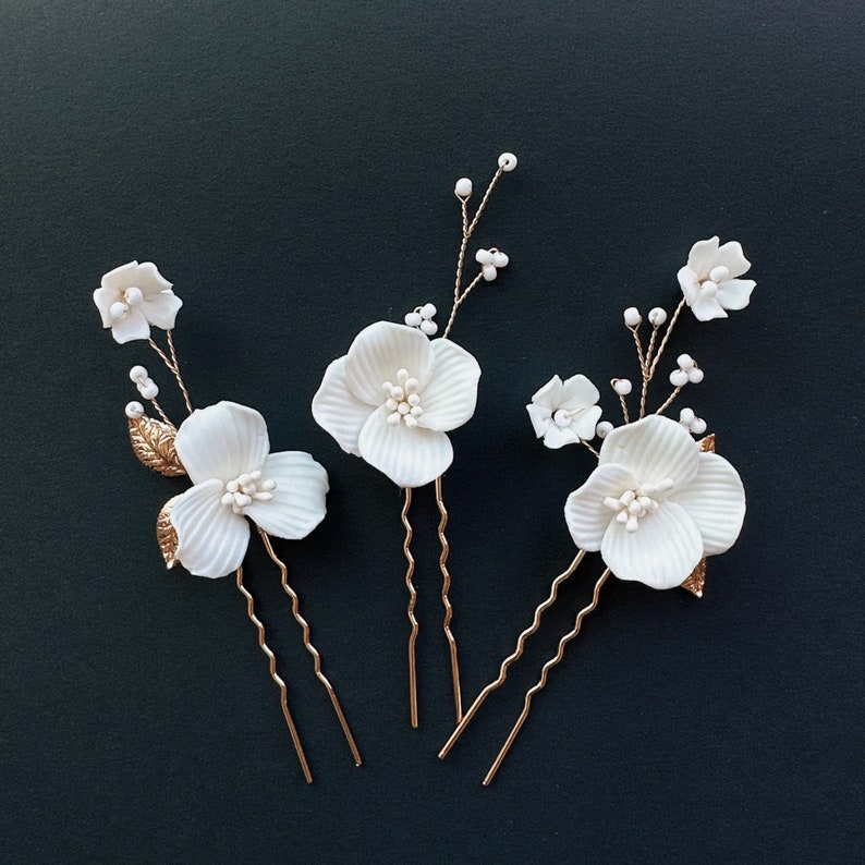 Floral Wedding Hairpiece for Bride Hair Pin Set, Boho Hairpiece for Wedding, Ivory Flower Hair Pins Set bridesmaid, Silver Flower Hair Pins