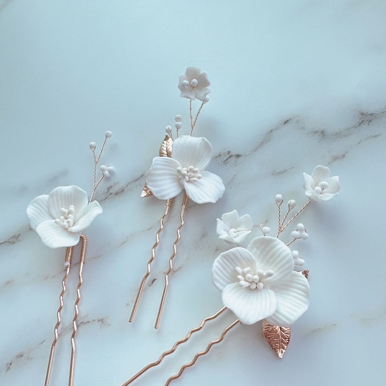 Floral Wedding Hairpiece for Bride Hair Pin Set, Boho Hairpiece for Wedding, Ivory Flower Hair Pins Set bridesmaid, Silver Flower Hair Pins