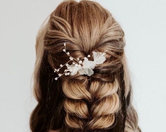 Flower hair pin for bride hairpiece with organza flowers, Chiffon floral hair pins, bridal hair accessories, Organza bridal hairpin