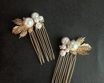 Gold Wedding Hair Comb Bridal Side Combs Wedding Hairpiece with Pearls Bridal Hair pins Bridal Hair Jewelry Bridesmaid Pearl Hair Pins