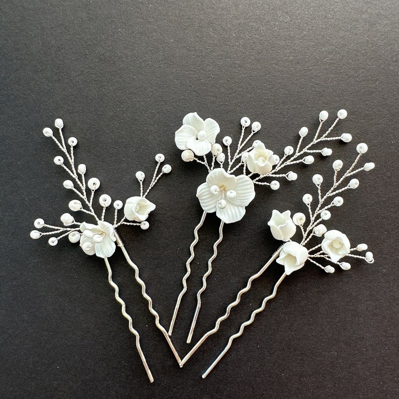 Bridal hair pins baby breath Bridal hair pins Bridal hair pin set bridal headpiece silver Wedding floral hairpiece