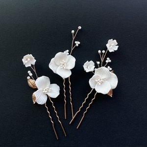 Floral Wedding Hairpiece for Bride Hair Pin Set, Boho Hairpiece for Wedding, Ivory Flower Hair Pins Set bridesmaid, Silver Flower Hair Pins