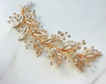 Bridal Hair Vine for Wedding in Champagne Color Hairpiece in Rose Gold Bridal Accessory, Leaf Hair Vine for Wedding, Champagne Hair Piece