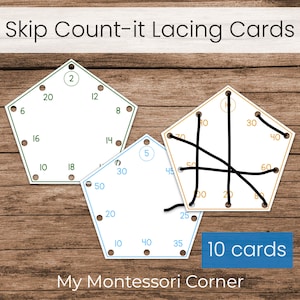 Tarjetas de cordones Montessori de conteo saltado (extensión de matemáticas imprimible)