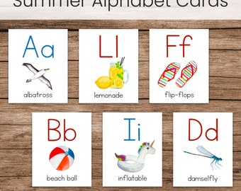 Tarjetas del Alfabeto de Verano (Imprimible en Idioma Preescolar Montessori)