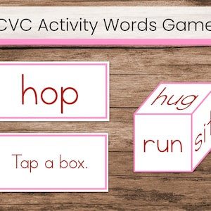 Juego de lectura de tarjetas de comando CVC (una serie rosa Montessori imprimible)
