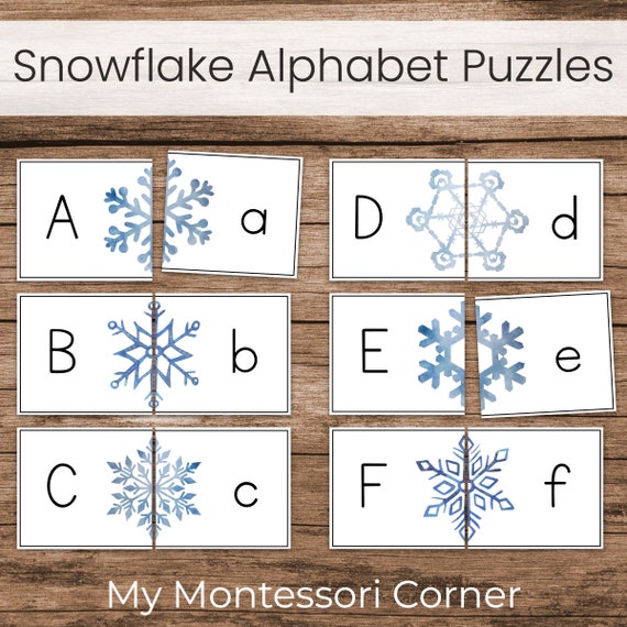 Snowflake Symmetry Alphabet Matching, Uppercase Lowercase Puzzle Cards (Preschool Printable Activity)
