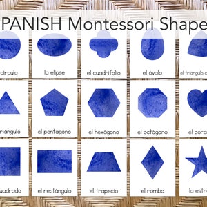ESPAÑOL Formas Geométricas Tarjetas de 3 Partes, Acuarela: Montessori Homeschool Preescolar Digital imprimible