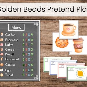Juego de matemáticas Montessori Golden Beads Coffee Shop, juego de valor posicional